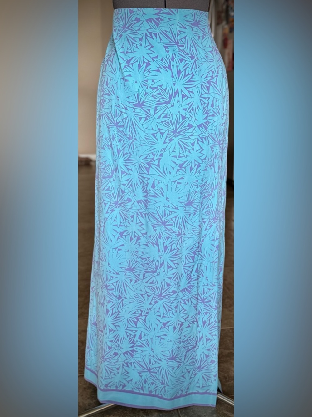 Vintage Silk Maxi Skirt 100% Cynthia Howie Blue Purple 12 L M